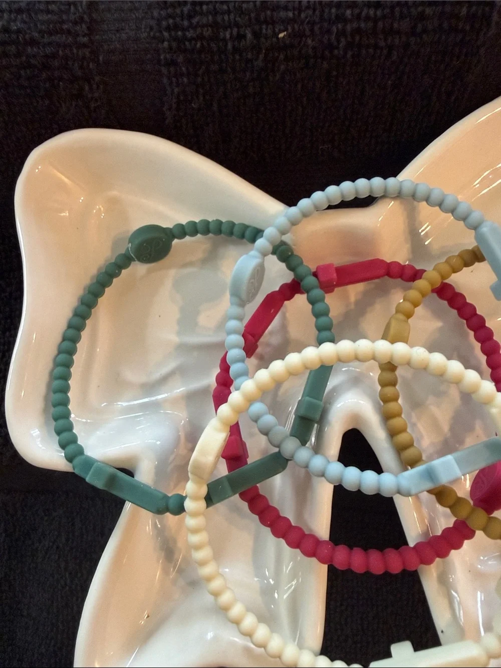 Kids Silicone Bead Bracelet Set - Ivory, Teal, Light Blue, Mustard & Magenta
